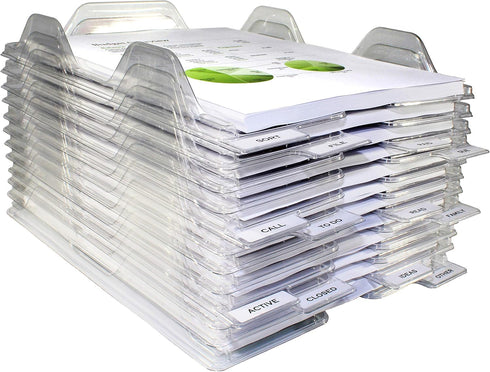 File Organizers, Letter Size, Stackable Trays for Desk, 12 Pack, Clear for Office Files, Mail, Documents