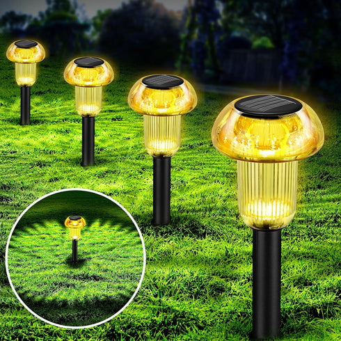 4 Pack, Easter Solar Pathway Lights Outdoor Decorative Yellow LED Mushroom Solar Lights Outdoor Waterproof Solar