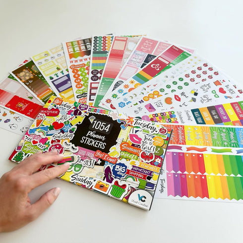 Vladi Creative Cute Colorful Planner Stickers – 1054 pcs / 15 Sheets – Functional & Decorative Icons, Dates, Weather,