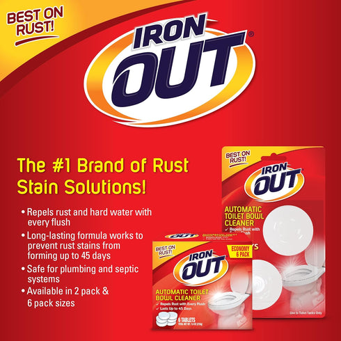 Iron OUT Automatic Toilet Bowl Cleaner, Pack of 1, 6 Tablets, Repel Rust and Hard Water Stains