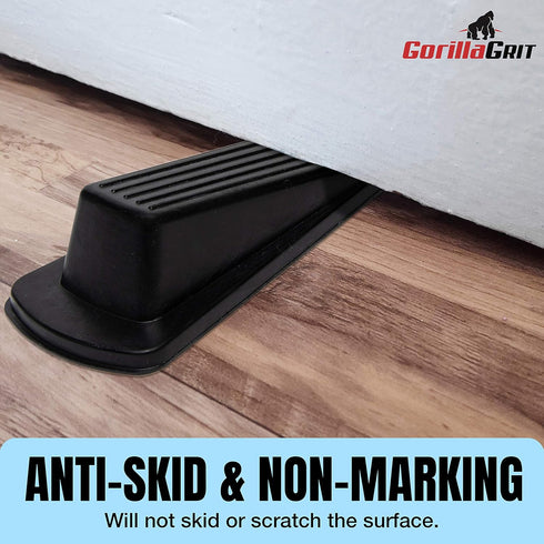 Rubber Door Stoppers - Large Heavy Duty Flexible Door Holder, Black 4 Pack, Non Marking Anti Slip Jammer