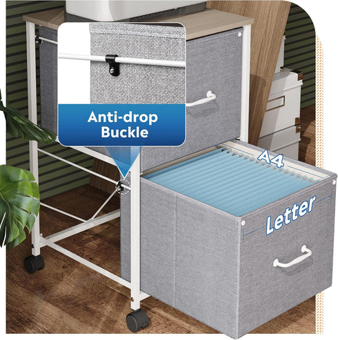 DEVAISE 2 Drawer Mobile File Cabinet, Rolling Printer Stand for A4 or Letter Size, Light Grey Fabric