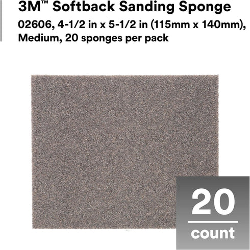 3M 02606, 4 1/2 5 1/2 20 Pack, Softback Sanding Sponge x in, Medium Grit, Fast Cutting