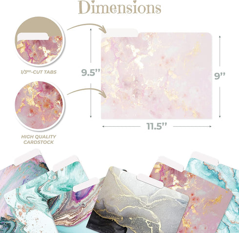 Better Office Products Decorative File Folders, 12 Pack, Heavyweight, Letter Size, Marble Designs with 1/3 Cut Tab