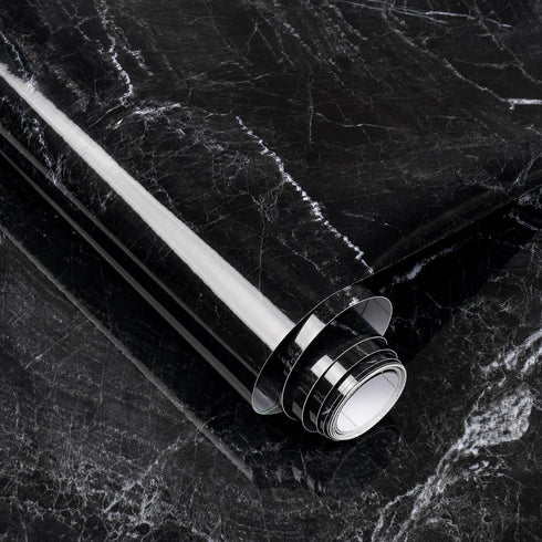 Black Marble Peel and Stick Wallpaper - 17.7in*118in Self Adhesive Contact Paper for Kitchen Bathroom Countertops