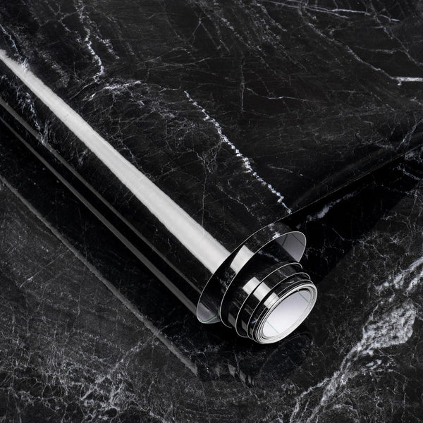 Black Marble Peel and Stick Wallpaper - 17.7in*118in Self Adhesive Contact Paper for Kitchen Bathroom Countertops