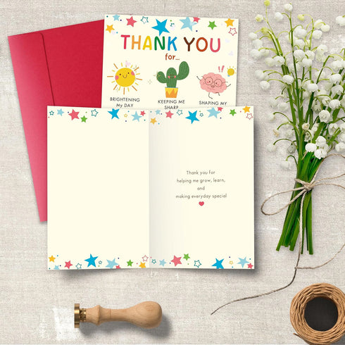 Cheeklee Thank You Card for Teacher, Cute Teacher Appreciation Card Gift from Kids or Parents, End of Year Thank You