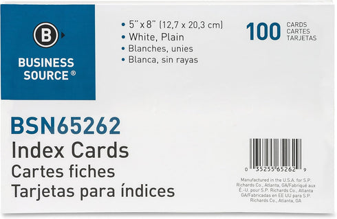 5 8 Business Source Plain Index Cards, White, X