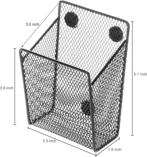 MyGift Black Metal Mesh Magnetic Pen Pencil Marker Holder, Set of 3, Whiteboard Accessories Storage Basket, School