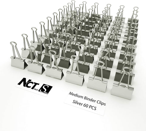 Medium Metal Binder Clips - 1-1/4 in (1.25 inch) (Silver, 60 Count)