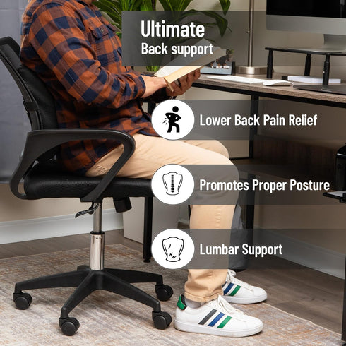 Mind Reader Lumbar Support Cushion with Air-Cloud Memory Foam, Ergonomic Lower Back Pillow for Office Chair and Car