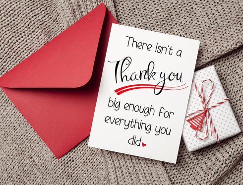 HOMEVAGE 5"x7" Single Thank You Card with Red Envelope, Thankful, Appreciation, Grateful Card - Folded Cardstock - Gift