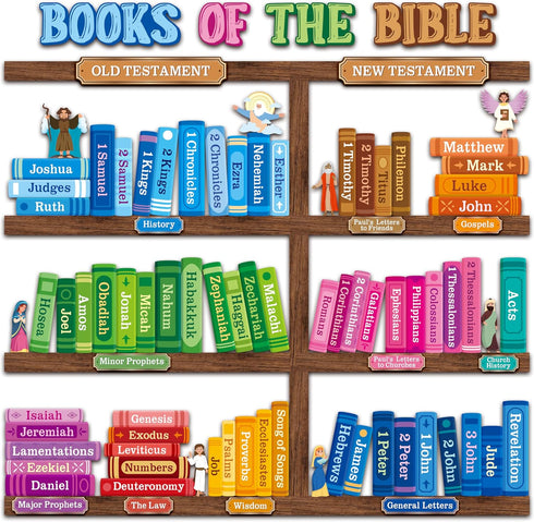 BeYumi 110Pcs Bible Learning Bookshelf Cutouts Back to School Books of The Bible Learning Bulletin Board Set for