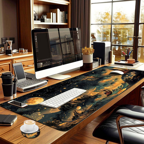 HaoSiTeck 4-Piece Set 35.4 15.7 Extended Large Mouse Pad for Women Men with Castle Night Design Includes x XXL Large