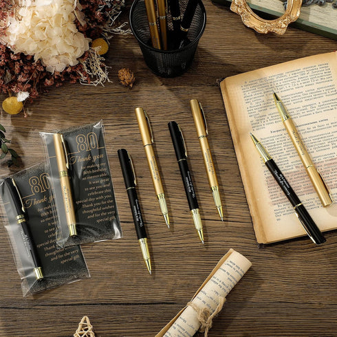 Feifeiya 50 Set 80th Birthday Party Favor for Guest Anniversary Party Favor with Black and Gold Ballpoint Pens