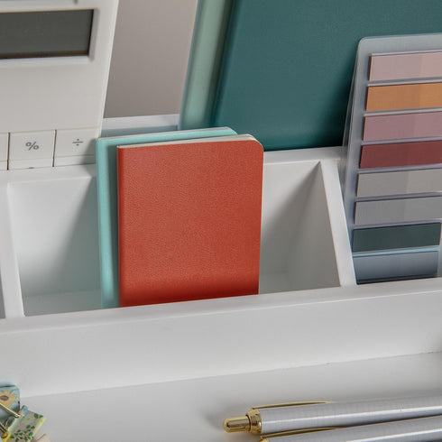 Martha Stewart Weston Wooden Desktop Organizer with Open Lower Storage Compartment, White