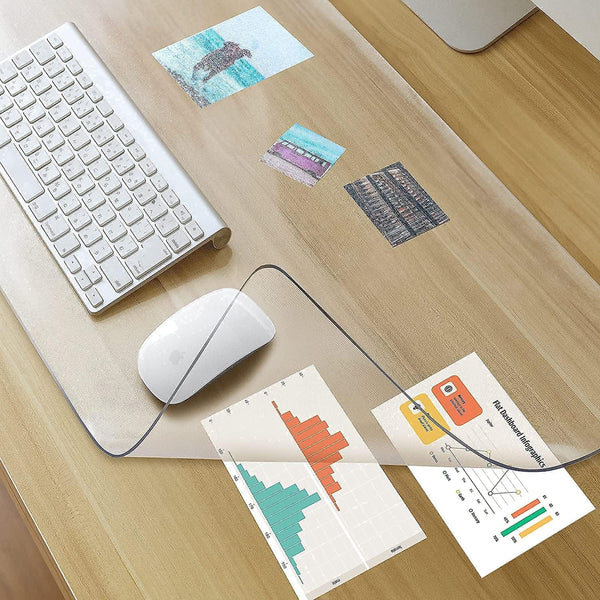 Awnour Clear Desk Mat, 32 x 16 inches, Transparent Plastic Desk Protector for Office and Home