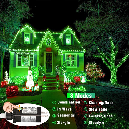 33ft 100 LED String Lights Indoor - Christmas Lights Outdoor 8 Modes Clear Wire Waterproof Plug in Twinkle Fairy Lights for Christmas St Patricks Day Decorations, Green by Vivideal