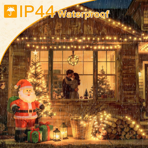 200LED 60FT 8 Ollny Christmas Lights Indoor, Warm White Connectable Plug in String Light Outdoor, Modes Waterproof