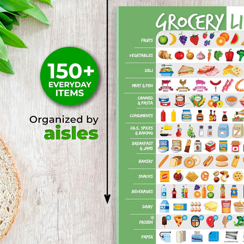 Visual Grocery List Magnet Pad for Fridge, 6 x 9" Shopping List Notepad, 50 Sheets