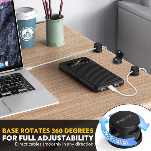 VieHome 8 Pack w/360 Magnetic Cable Management Clips - Ideal Cord Holder for Nightstand, Desk, Charger Holder - Phone