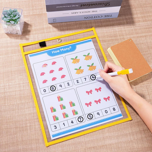 Ndsox 50 Packs Oversized Dry Erase Pockets, Heavy Duty Clear Plastic Document Sleeves for Teacher Classroom