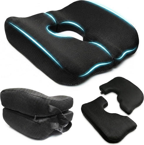 Dual-Piece Donut Pillow for Tailbone Pain, 100% Memory Foam Thick Bed Sore