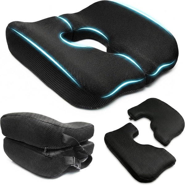 Dual-Piece Donut Pillow for Tailbone Pain, 100% Memory Foam Thick Bed Sore