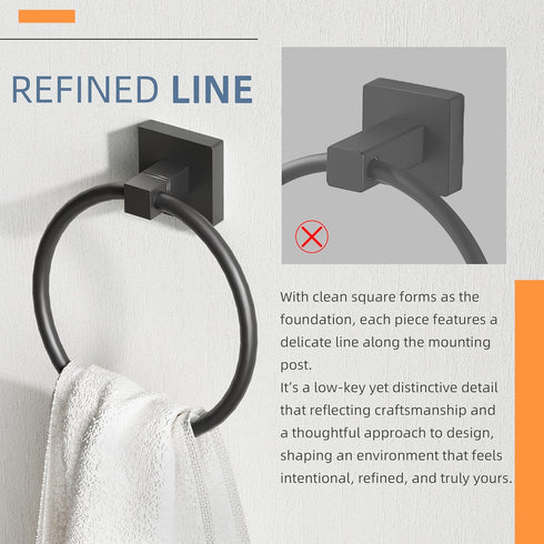 RUACQ Towel Ring, Square Base Hand Towel Holder, Stainless Steel Hand Towel Hanger Wall Mounted, Modern Hand Towel