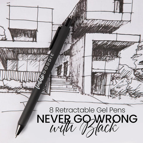 Loddie Doddie 12 Pack Black Gel Pens - 0.7 mm Medium Point Smooth Writing Retractable, No Bleed Non Smudge