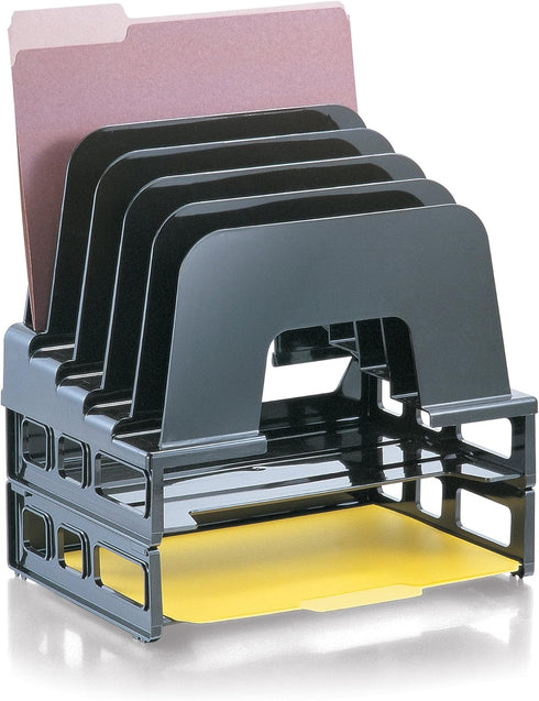 Officemate Incline Sorter - 2 Trays, 5-Compartments, Plastic, Black, 9.12w x 13.5d x 14h (22112)