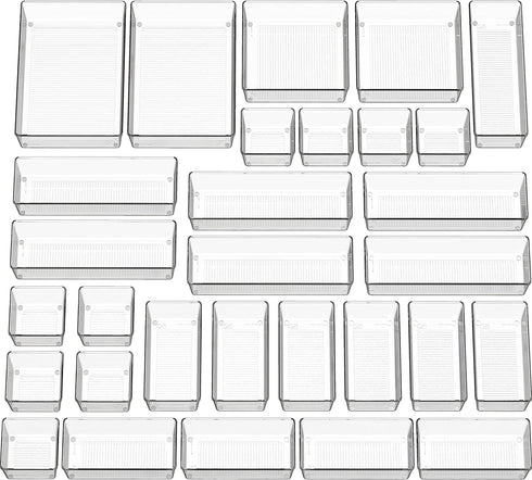 Simple Houseware 30 Pack Clear Plastic Drawer Organizers (9S, 10M, 7L, 2XL, 2XXL)