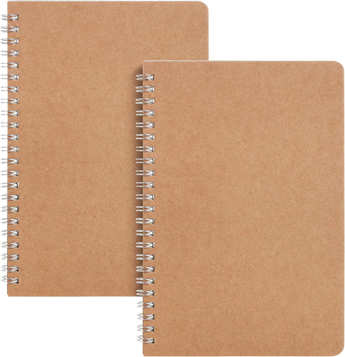 Mr. Pen Spiral Notebook: A5 Kraft Cover, 2 Pack, 80 Pages, Sketch Book, Drawing Notebook, Unlined Journal