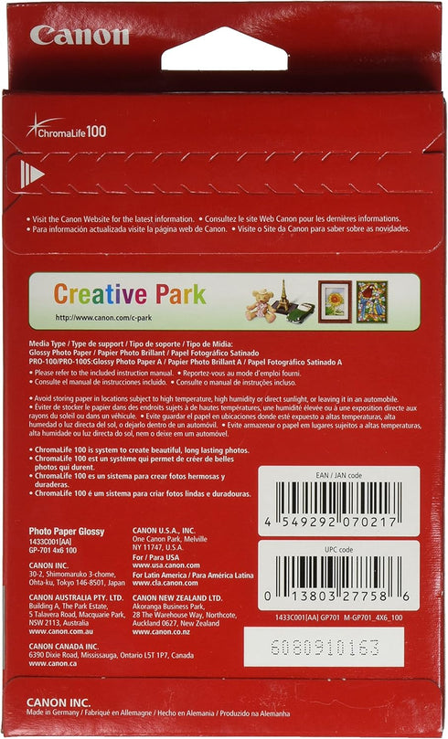 Canon 4"x 6" 100 (1433C001), Ink Glossy Photo Paper Sheets Red