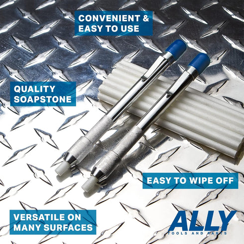 ALLY Tools Two Round Soapstone Holder with 14 Welding Quality Round Soapstone Pens Refills for Welders - Perfect for Making Removable Markings on Steel, Aluminum, and Cast Iron by ALLY Tools and Parts