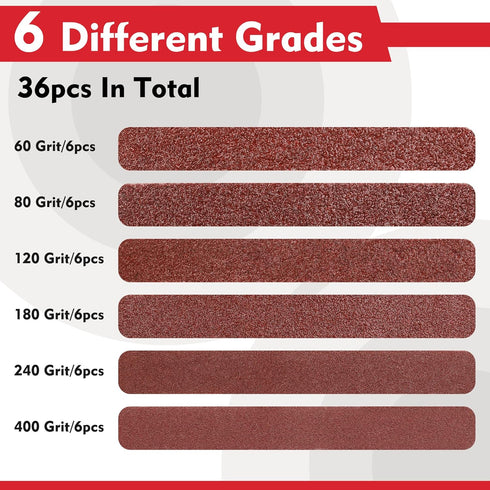 WORKPRO 36 Pack 1 x 30 Inch Sanding Belts, Aluminum Oxide Abrasive for Woodworking, Metal Polishing