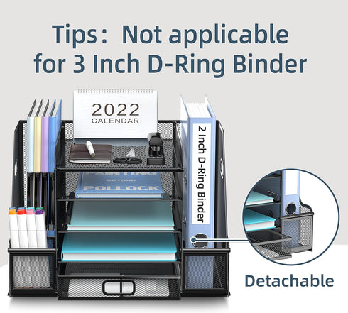 SUPEASY White Mesh Desk Organizer with File Holder, 5-Tier Paper Letter Tray, Magazine Holder for Office