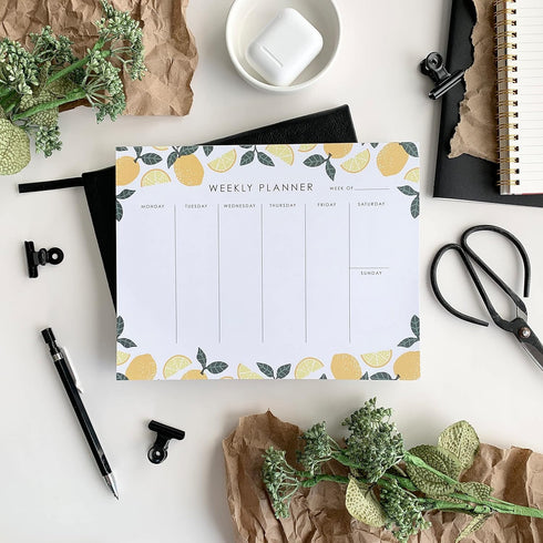 Weekly Planner Notepad, 9x7” inches, 52 Tear Off Sheets for To Do List, Notes & Schedule - Lemons