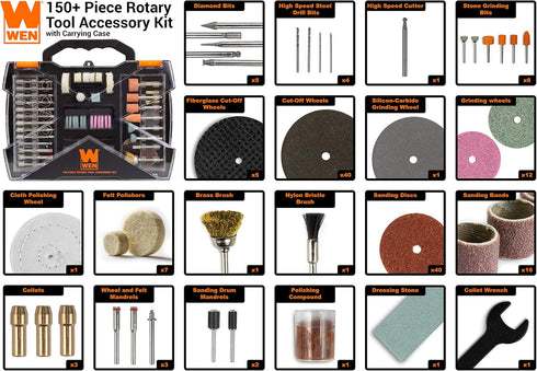 WEN 230151A 150-Piece Rotary Tool Accessory Kit with Carrying Case