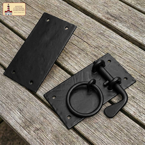 (271) Mystic Colonial Iron Gate Latch Black Flip Latches, Heavy Duty Cast Iron Drop Latch, for Old Farm Barn Shed