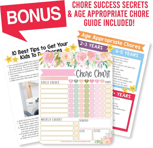 Magnetic Chore Chart for Kids, Good Behavior Dry Erase Daily Weekly Responsibility List, Floral Chore Board