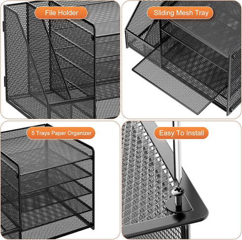 Marbrasse Desk Organizer with File Holder, 5-Tier Paper Letter Tray, Mesh Organizers for Office Supplies (Black)