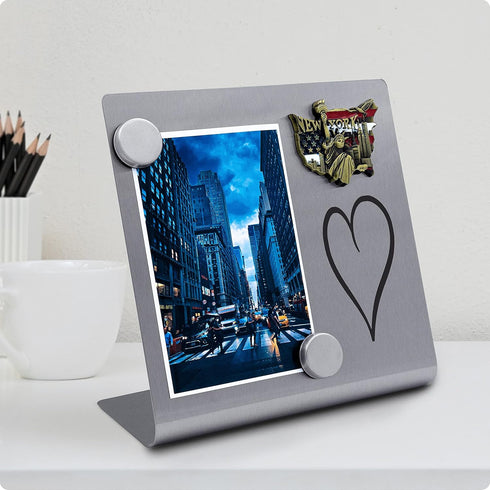 Magnetic Bulletin Board with Stand - Small Dry Erase Memo Board, Tabletop Metal Easel for Magnet Display, 8x8 Inches