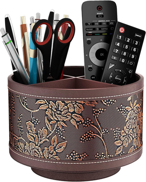 Thipoten Remote Control Holder, Faux Leather 360° Art Supply Organizer, Multi-Functional Caddy for Office Supplies
