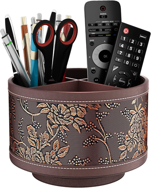 Thipoten Remote Control Holder, Faux Leather 360° Art Supply Organizer, Multi-Functional Caddy for Office Supplies