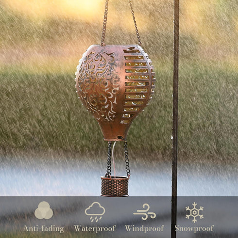 2 Pack Hummingbird Mom,18 Inch TERESA'S COLLECTIONS Flame and Hot Air Balloon Hanging Solar Lantern for Garden Decor