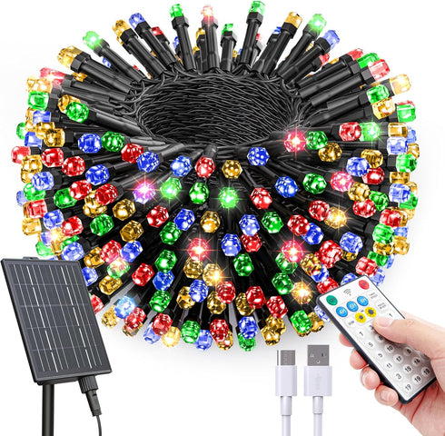 SOLARBABY Solar Christmas Lights Outdoor,142Ft 400 LED Crystal Beads Solar String Lights