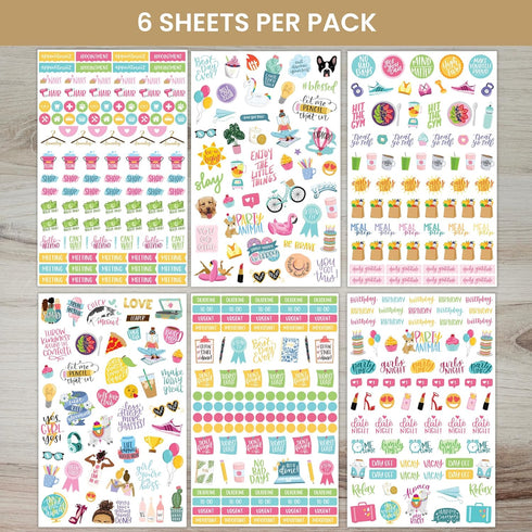 bloom daily planners Productivity Stickers, Variety Sticker Pack with Six Sheets