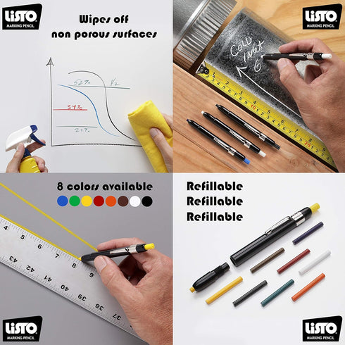 Bundle of Listo 1620 Marking Pencil/Grease Pencils/China Marking Pencils/Wax Pencils, Black, Box of 12 with 72 Refills