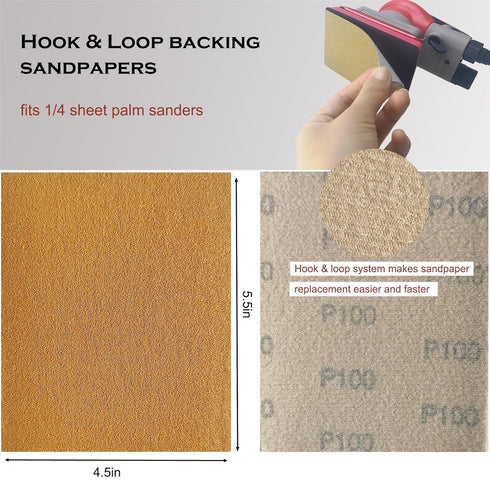 60 Pcs Premium 1/4 Sheet Sandpaper, 60-220 Grit Hook & Loop Backing for Woodworking and Auto Paint